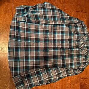 Blue and Gray Plaid Button-Up Shirt